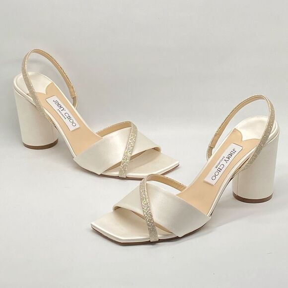 Jimmy Choo Plum Satin & Glitter Slingback Sandals size 39 - Picture 1 of 12